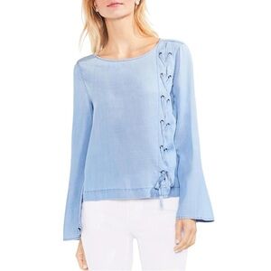 Vince Camuto Sky Blue Lace-Up Blouse